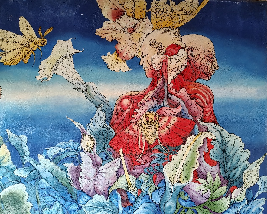 a photo of a second piece of surrealistic art at Hotel Zentik.